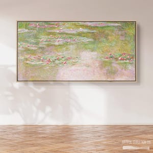 Large Monet Water Lilies Canvas Print | Framed Panoramic Floral Wall Art | Soft Impressionist Wall Art