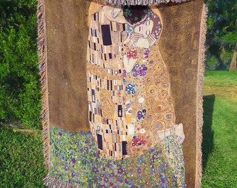 Gustav Klimt The Kiss Woven Tapestry Throw Blanket | Fine Art Gifts | Gifts For Her | Woven Throw Blanket For Adults | Famous Art Blanket