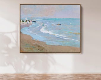 Vintage Coastal Wall Art Print | Large Framed Beach Painting Decor | Impressionist Ocean Art