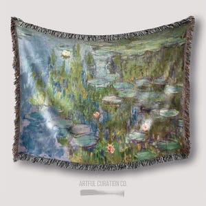 Monet Water Lily Pond Jacquard Tapestry Throw | Claude Monet Tapestry Woven Blanket Wall Hanging Gift for Artist | Cotton Throw for Couch