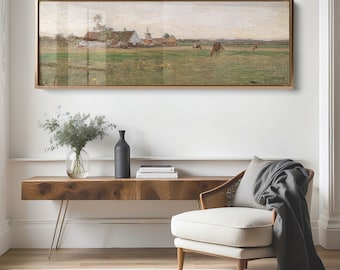 Vintage Country Landscape Fine Art Giclee Print | Panoramic Wall Art Above Bed Decor | Long Narrow Wall Art Vintage Panoramic Landscape