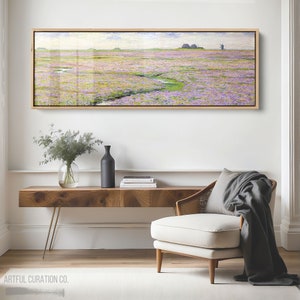 Wildflower Field Painting Fine Art Giclee Prints | Floral Panoramic Wall Art Above Bed Decor | Long Narrow Wall Art Vintage Landscape Print