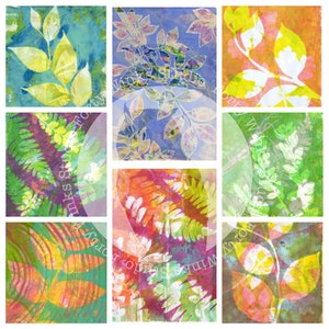 16 Digital Botanical Gelli Prints Journal Backgrounds Collage Papers