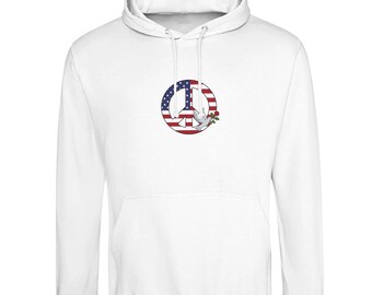 Stars and Stripes Peace with Dove and Rose - Premium Unisex Pullover Hoodie | JustHoods JH001