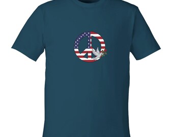 Stars and Stripes Peace with Dove and Rose - Unisex Reclaimist Crewneck T-Shirt | Econscious EC1070