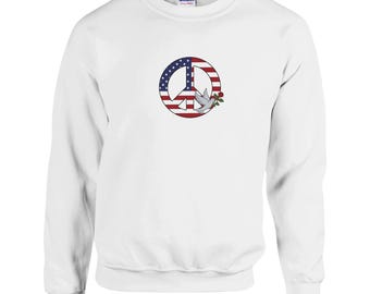 Stars and Stripes Peace with Dove and Rose - Classic Unisex Crewneck Sweatshirt | Gildan® 18000