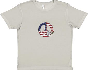 Stars and Stripes Peace with Dove and Rose - Premium Kids Crewneck T-shirt