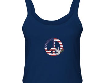 Stars and Stripes Peace with Dove and Rose - Women's Micro Ribbed Scoop Tank | Bella + Canvas 1012BE