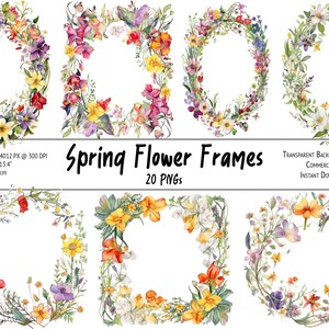 20 Spring Flower Frames - Floral Clipart Bundle - Watercolor Flowers - PNG, Instant Download, Commercial Use