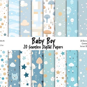 20 Baby Boy Digital Papers Bundle, Seamless Nursery Pattern, Baby Boy Nursery, Pack di carta stampabile, Baby Shower - Uso commerciale