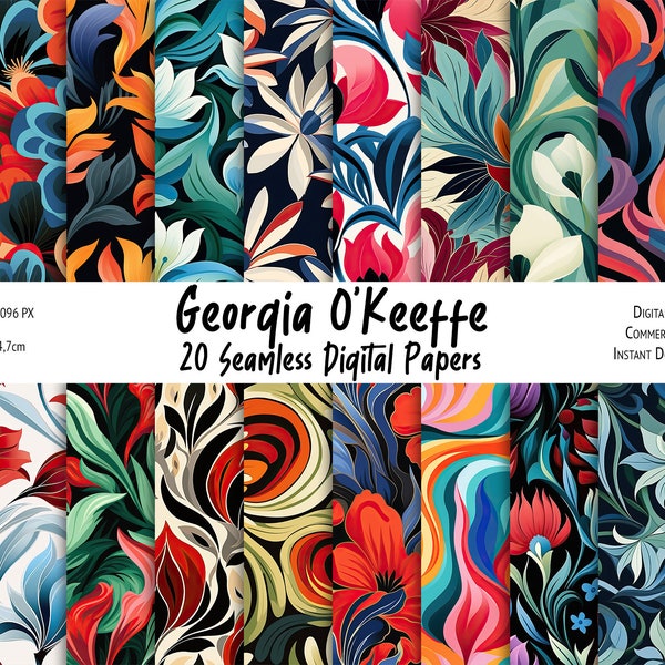 O'Keeffe Digital Paper Bundle, Seamless Patterns in the style of Georgia O'Keeffe - for sublimation, paper and fabric printing and more