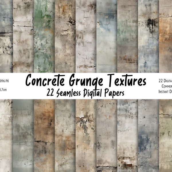 22 Seamless Concrete Grunge Textures, Digital Backdrop Bundle, Digital Paper Pack, Distressed Texture, Concrete Wall, Aged Wall