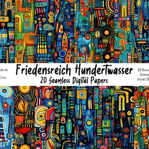 Hundertwasser Digital Paper Bundle, Seamless Patterns in the style of Hundertwasser - for sublimation, paper and fabric printing and more
