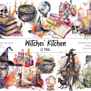Witches&#39; Kitchen Clipart Bundle - 22 Enchanting, Mysterious, Magical and Mystical Graphics - PNG, Instant Download, Commercial Use