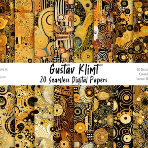 Pacchetto di carta digitale Gustav Klimt, modelli senza cuciture nello stile di Gustav Klimt - per sublimazione, stampa su carta e tessuto e altro ancora