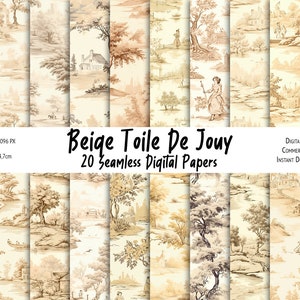 Lot de papier numérique sans couture toile de jouy, motif toile beige pour impression, sublimation, scrapbooking, conceptions numériques - usage commercial