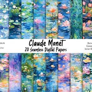 Pacchetto di carta digitale Claude Monet, modelli senza cuciture nello stile di Claude Monet - per sublimazione, stampa su carta e tessuto e altro ancora