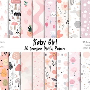20 Baby Girl Digital Papers Bundle, Seamless Nursery Pattern, Baby Girl Nursery, Printable Paper Pack, Baby Shower - Commercial Use