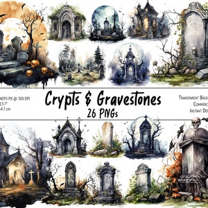 Crypten en grafstenen clipart bundel, Halloween clipart bundel, spooly kerkhof clipart-transparante achtergrond PNG voor commercieel gebruik