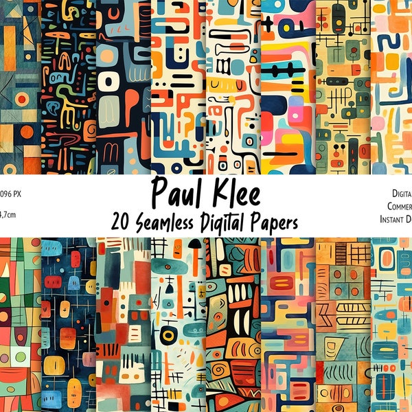 Paul Klee Digital Paper Bundle, Seamless Patterns in the style of Paul Klee - for sublimation, paper and fabric printing and more