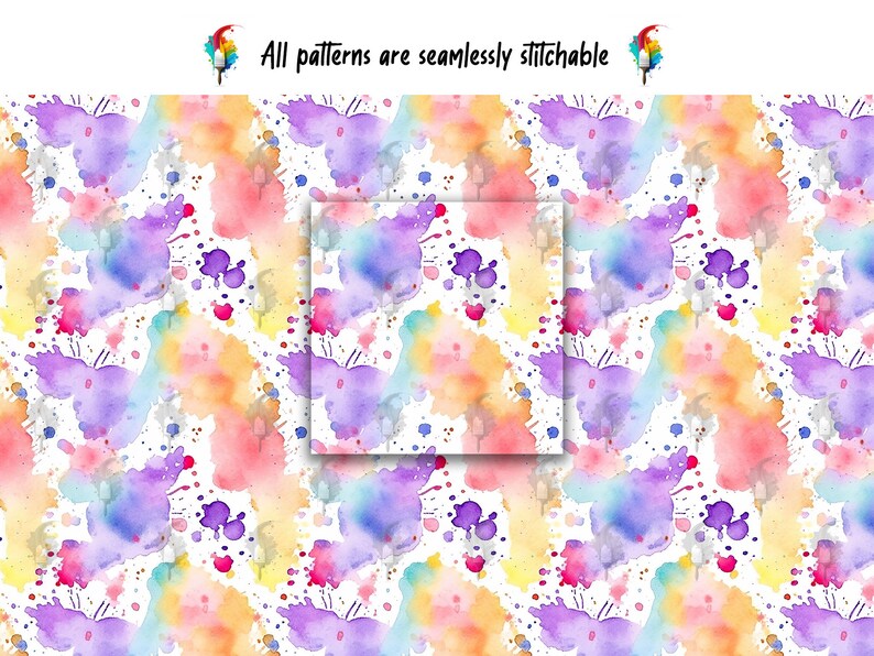 20 Pastel Watercolor Splashes, Seamless Digital Paper Bundle, Seamless ...