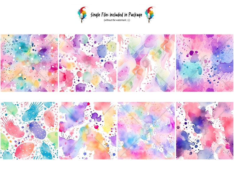 20 Pastel Watercolor Splashes, Seamless Digital Paper Bundle, Seamless ...