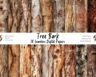 Seamless Tree Bark Textures Bundle, Natural Wood Texture Digital Paper for Printing, Sublimation, Digital Designs and more - Commercial Use