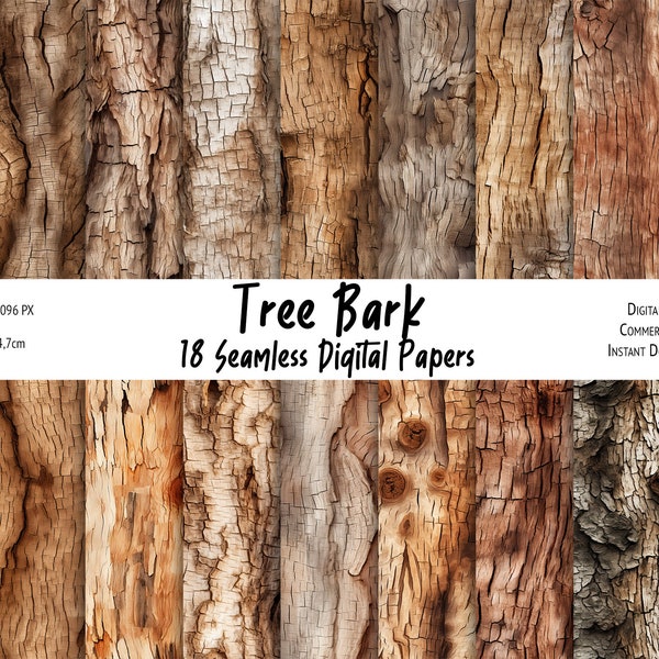 Seamless Tree Bark Textures Bundle, Natural Wood Texture Digital Paper for Printing, Sublimation, Digital Designs and more - Commercial Use