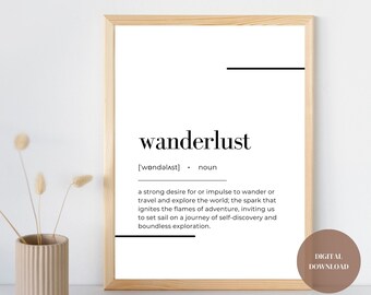 Wanderlust Définition imprimable| Impression de qualité supérieure | Art mural de bureau à domicile imprimable | Cadeaux de voyage| Art du voyage| Minimal| Téléchargement instantané