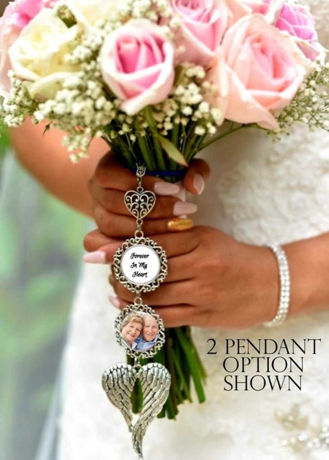 PiercingJak Wedding Bouquet Personalized Photo Charm Memorial Keepsake Boutonniere Pin Brooch Picture Custom Memorial Gift For Mother Of Bride Or Groom