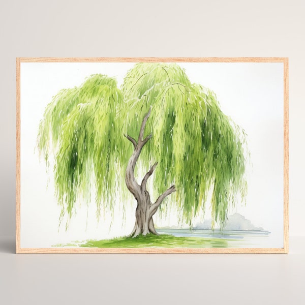 Willow Tree, Watercolor Art, Weeping Willow Tree, Botanical Art, Digital Download, Nursery Wall Art, Greenery, Gift, Tree Art
