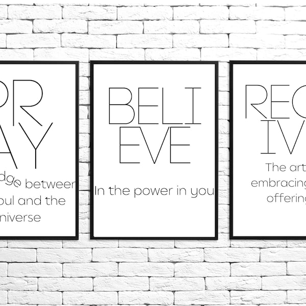 Pray, Believe, Receive, Matthews 21.22, Set Of 3, Religious Wall Art, Church Wall, Religious Prints, Minimalistic, Digital Download