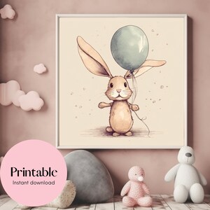 Adorable Rabbit Poster for Nursery Decor | Printable Art for Nursery | Cute Animal Friends | Decoration | Square Frame | Neutral Brown tones