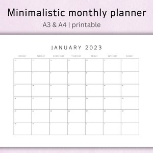 Simple & Stylish: 2023 Minimalistic Monthly Planner for Effortless Organization | A4 and A3 | printable calendar | landscape
