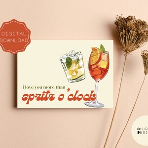 Download digitale: biglietto di auguri stampabile "Ti amo più dello Spritz in punto".