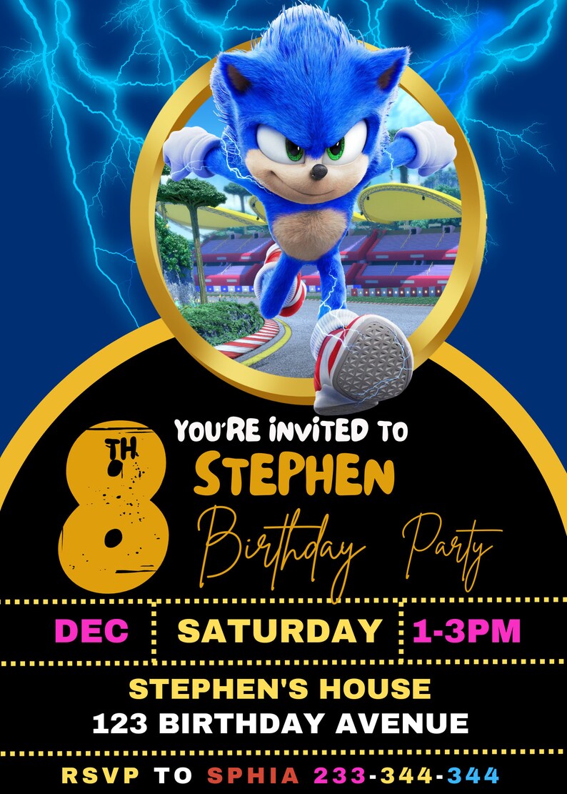 Sonic Birthday Invitations Template Superhero Invitation Etsy