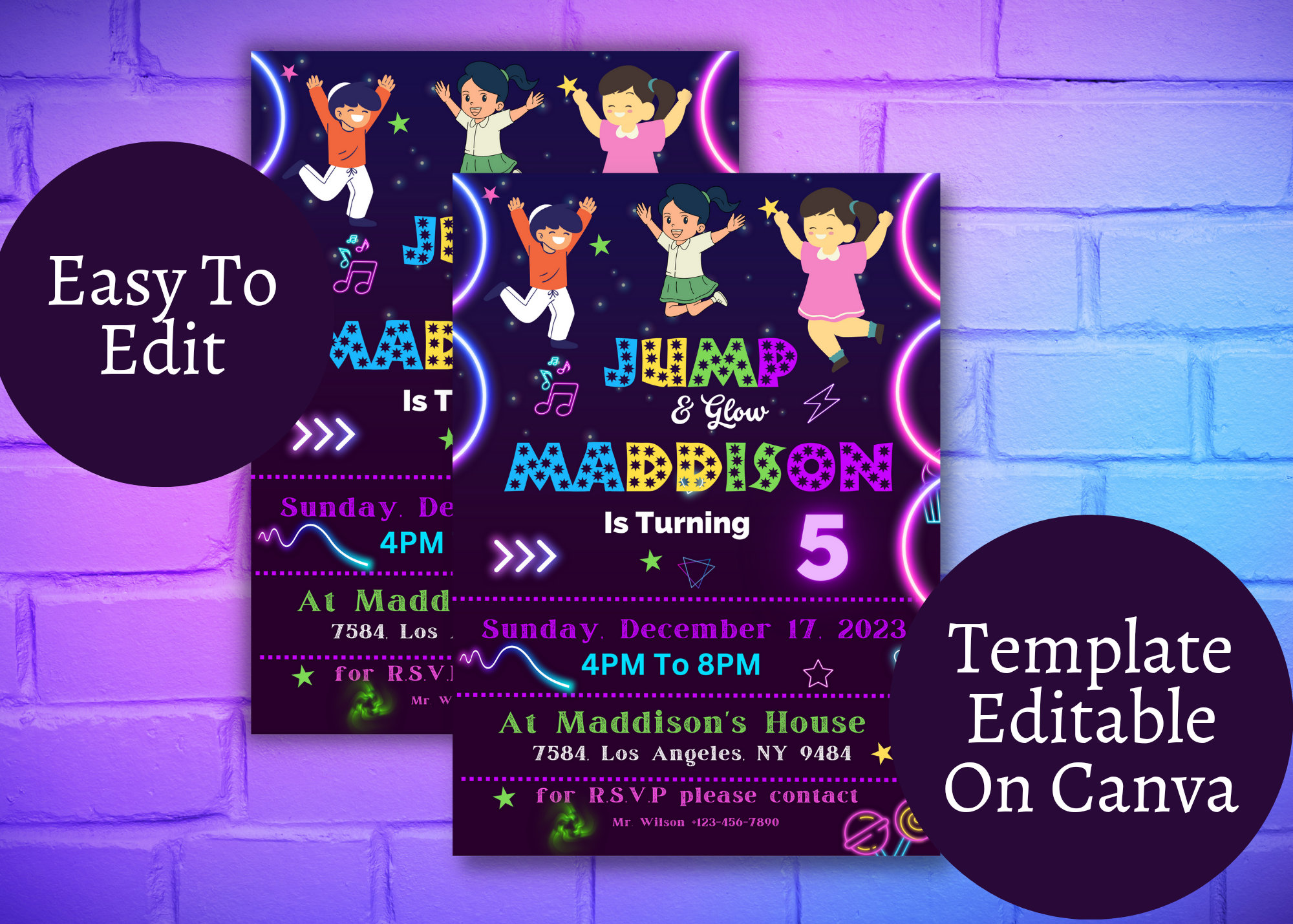 GLOW JUMP INVITATION Instant Download Glow Neon Jump Party Invitation ...