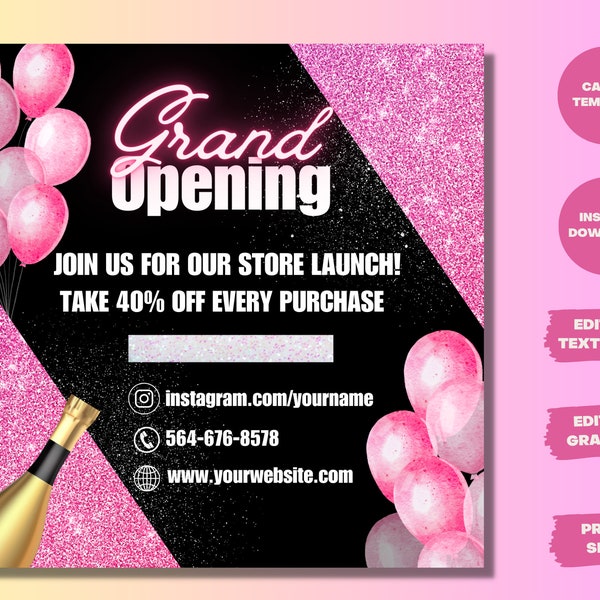 Grand Opening Business Branding Templates, Design Templates, DIY Canva Template Design, Small Business, Network Flyer, Coming Soon Flyer