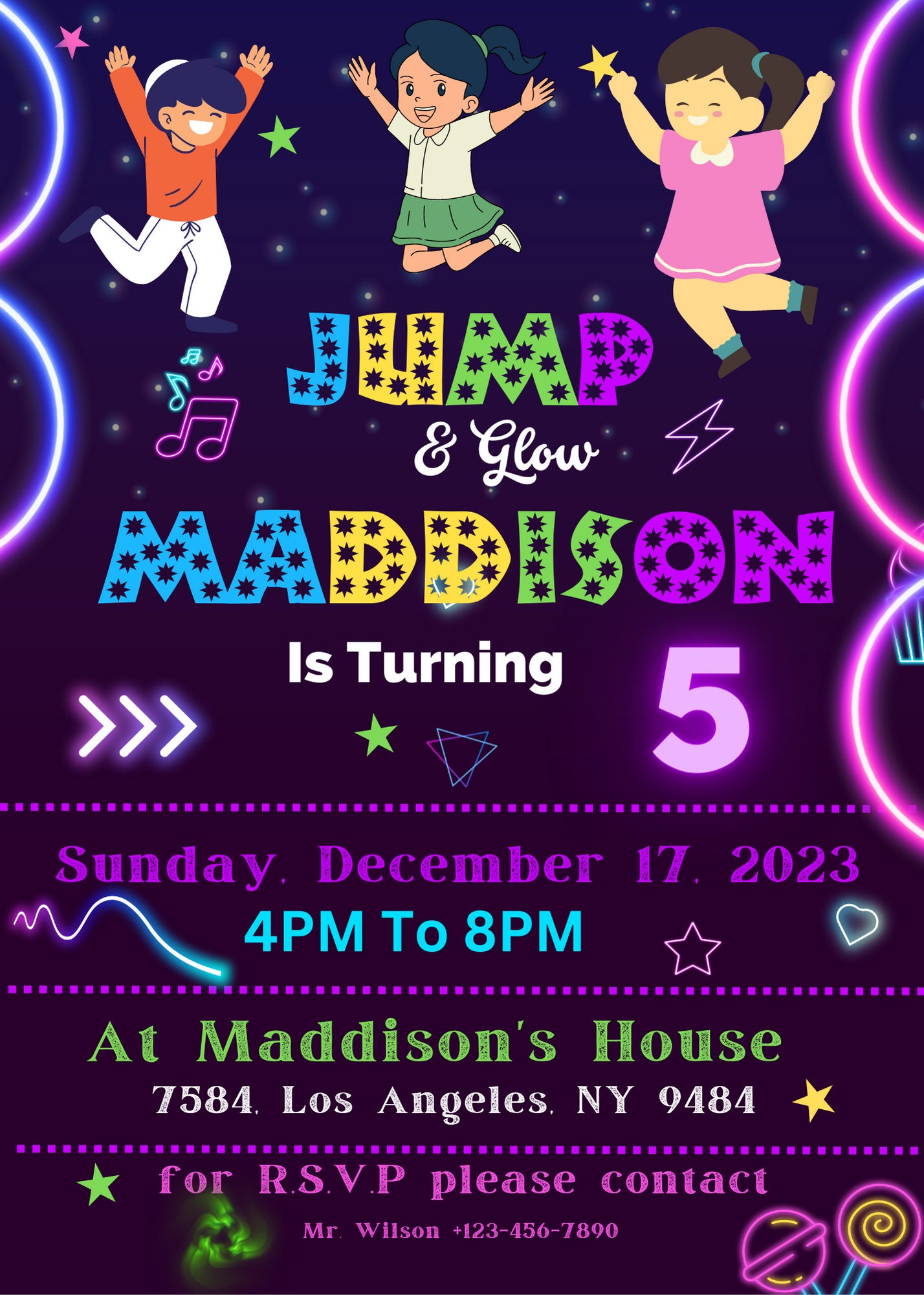 GLOW JUMP INVITATION Instant Download Glow Neon Jump Party Invitation ...