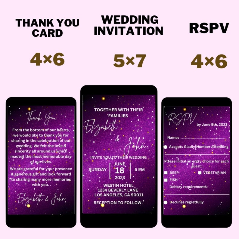 Purple and Gold Wedding Invitation Template Online Instant - Etsy