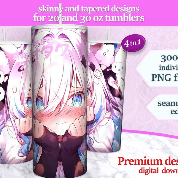 Adorable Anime Otaku | high quality downloadable unique tumbler wrap sublimation design, DIY, for 20 oz and 30 oz, tapered and straight