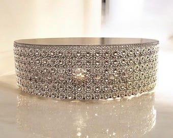 Luxury Rhinestone Cake Stand: Bling Wedding Cake Riser, Silver or Gold, 4 inch