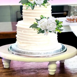 Hand-Painted White Wooden Cake Stand: 14 Inch Round Dessert Display