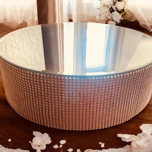 Silver Rhinestone Cake Stand with Mirror - Bling Wedding Cake Riser