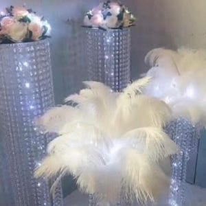 White Feather Chandelier Centerpiece: Elegant Wedding Table Decor