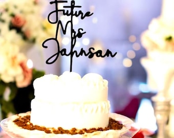 Personalized Bridal Shower Cake Topper: Hand-Painted Wooden Future Mrs