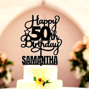 Personalized  50th Birthday Cake Topper |Custom 50th Birthday Cake Topper | Acrylic Cake Topper | Wood Cake Topper