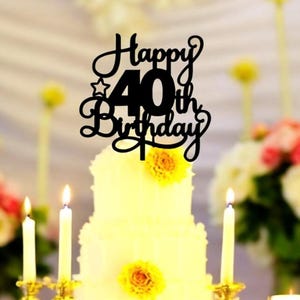 40th Birthday Cake Topper: Happy Birthday Script, Acrylic or Wood