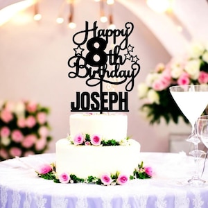 Personalized 8th Birthday Cake Topper: Acrylic or Wood