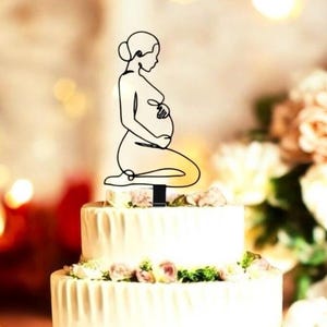 Topper na tort w kształcie kobiety w ciąży | Topper na tort w stylu rustykalnym | Topper na tort na baby shower